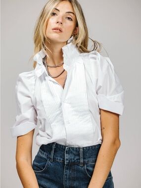 KMJ Kate McHale Jensen Bontina Tux White Shirt Size S